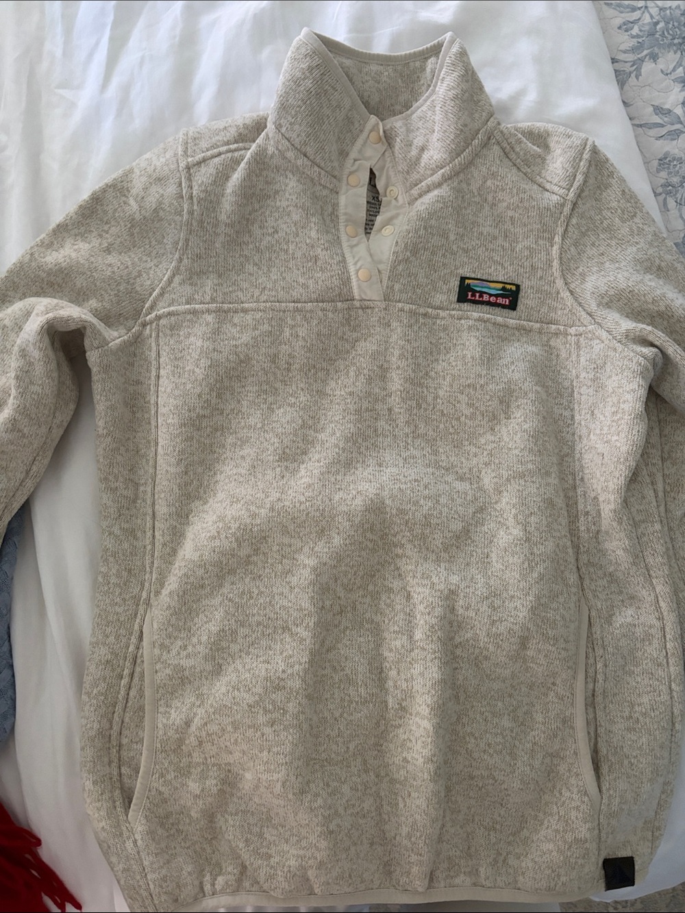 L.L. Bean Heathered Oatmeal Quarter-Snap Pullover